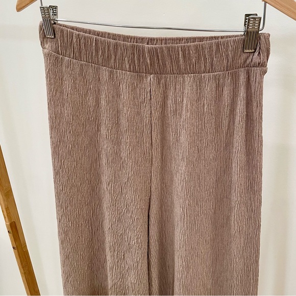 Zara Plissé Textured Wide Leg Flowy Pants in Camel Tan - S - Picture 2 of 5